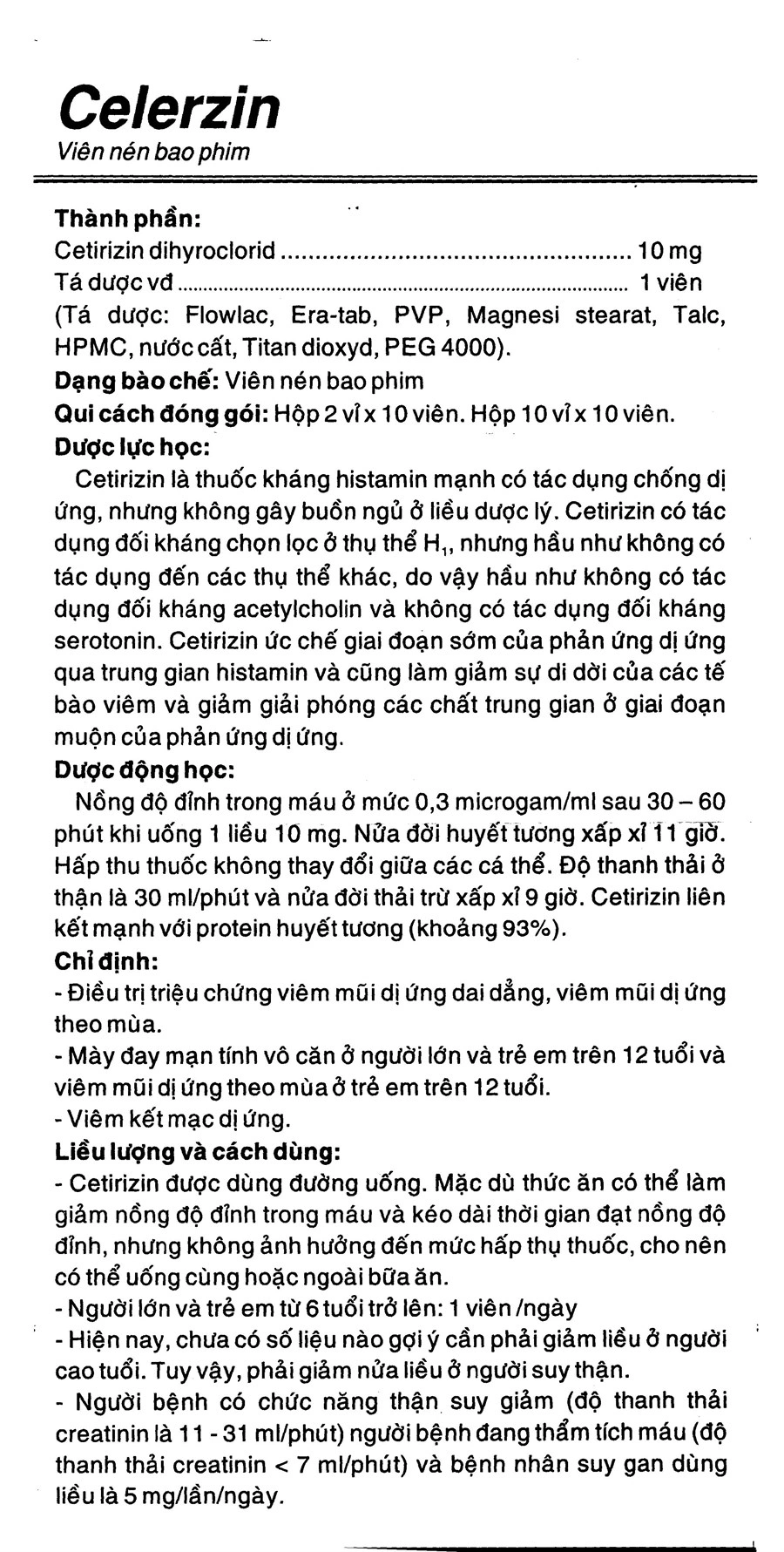 Celerzin 10mg trị viêm mũi dị ứng, mày đay (2 vỉ x 10 viên) - 3